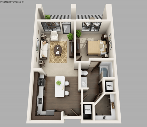Floor plan for 1 bed, 1 bath, 695 sqft